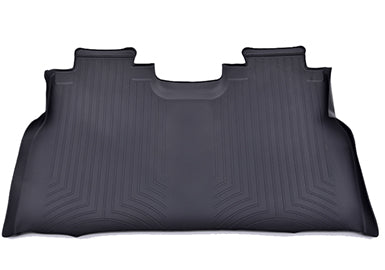 The F-150 interior protection includes a rear cargo area rubber mat with raised edges and a grooved pattern for superior shielding. These laser-molded floor mats ensure a perfect fit, safeguarding your vehicle's interior with style.
