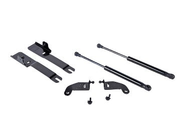 A collection of gas-charged struts and mounting brackets, designed for Mustang models 2015-2023, arranged neatly on a white background.