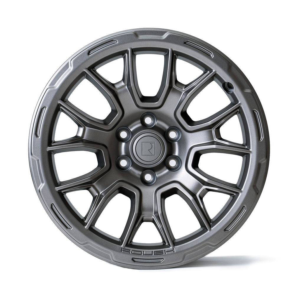 2020-2024 Roush Bronco & Ranger 17-inch Iridium Grey Wheel with a detailed multi-spoke design, isolated on a white background, resembling the style of Ford Ranger Wheels.