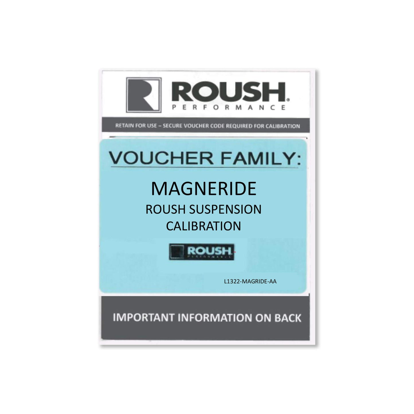 Voucher for Mustang MagneRide Performance suspension system calibration. Be sure to retain for use. Important information on the back.