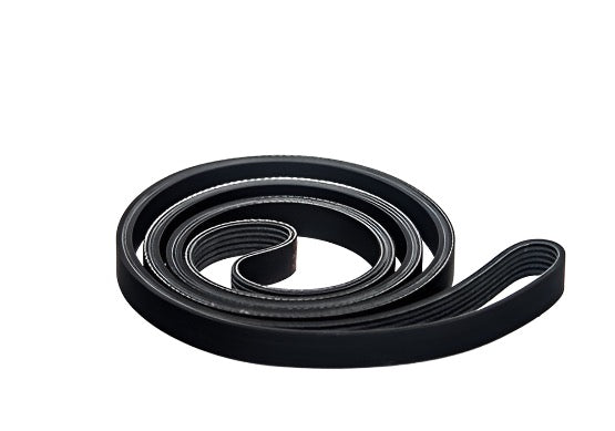 A black Roush Performance Products, Inc. leather belt coiled neatly on a plain white background.