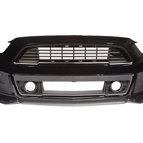 The 2015-2017 Roush Mustang Complete Front Fascia Kit - Raw Unpainted with integrated high-flow upper grille and fog light slots, isolated on a white background.