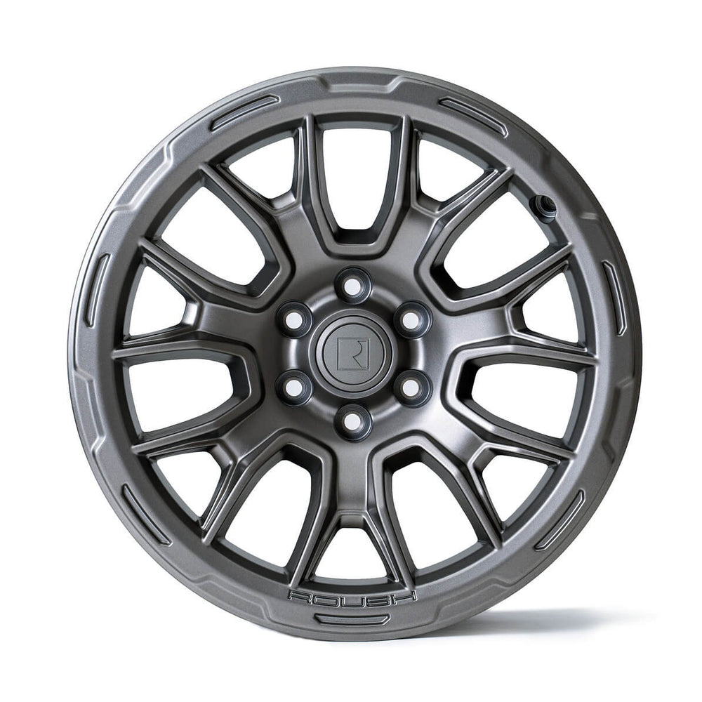 
                  
                    2020-2024 Roush Bronco & Ranger 17-inch Iridium Grey Wheel with a detailed multi-spoke design, isolated on a white background, resembling the style of Ford Ranger Wheels.
                  
                