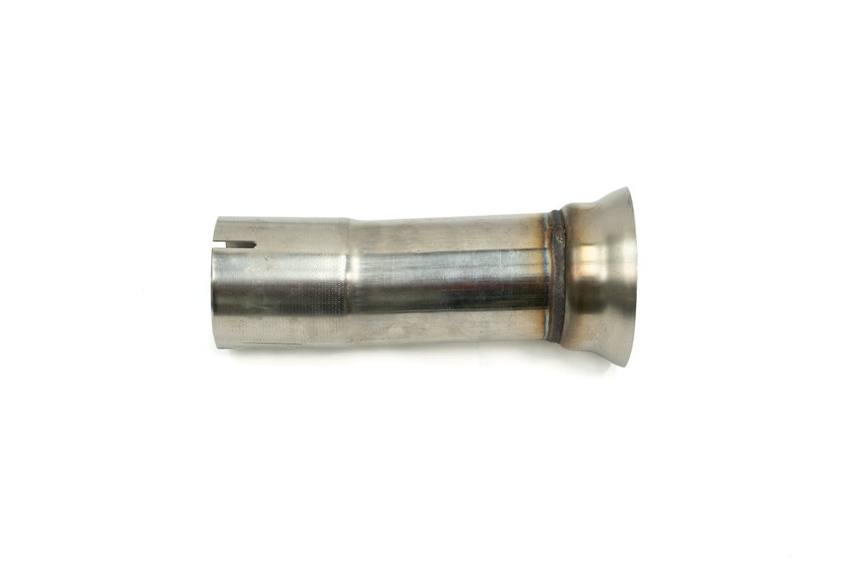 
                  
                    A metal cylindrical tube with a flared end, a small rectangular slot on one side, and a sleek black tip exhaust, photographed on a white background.
                  
                