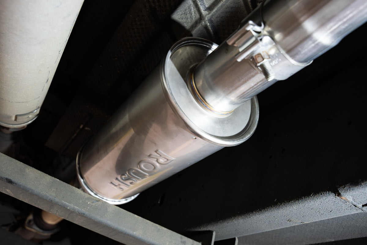 
                  
                    A Roush Performance Muffler installed on a Ram 1500 5.7L HEMI chassis.
                  
                